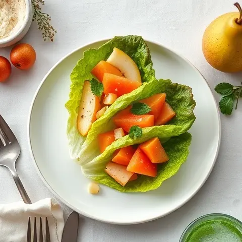 Melon and Pear Lettuce Cups with Mint