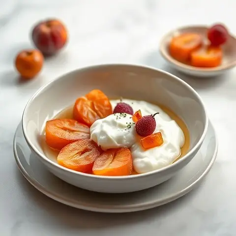 Spiced Poached Quinces with Yogurt