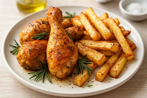 Rosemary-Roasted Chicken Drumsticks with Turnip Fries