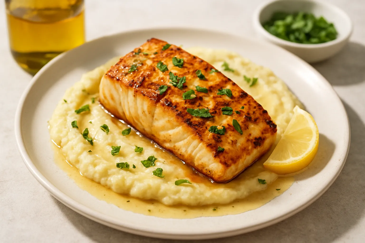 Rosewater-Glazed Grilled Mahi-Mahi with Minted Parsnip Purée