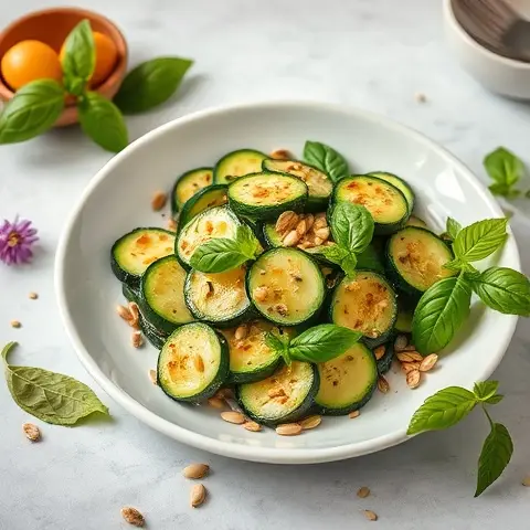 Zucchini and Fresh Basil Salad with Toasted Sunflower Seeds