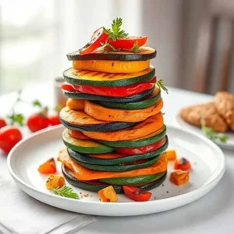 Mediterranean Grilled Vegetable Stack with Herb Oil