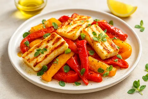Grilled Halloumi & Roasted Pepper Plate with Oregano