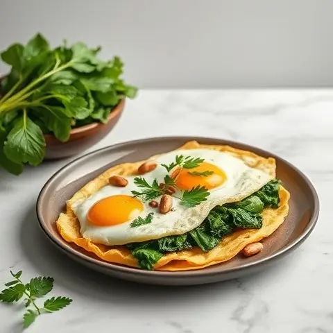 Herb Omelet with Sautéed Swiss Chard and Pine Nuts