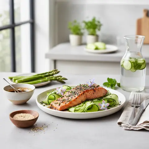 Sesame-Soy Salmon & Cucumber Ribbon Salad