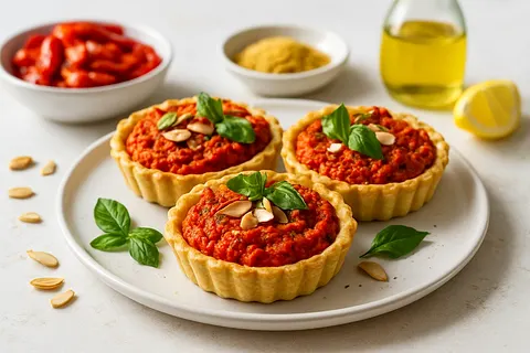 Roasted Red Pepper and Almond Ricotta Tartlets