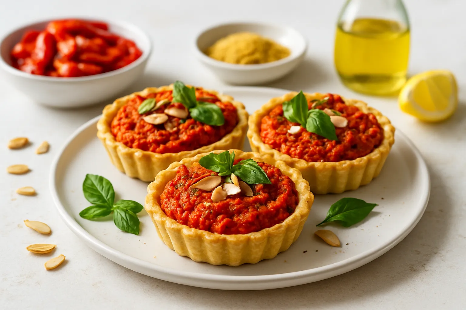 Roasted Red Pepper and Almond Ricotta Tartlets
