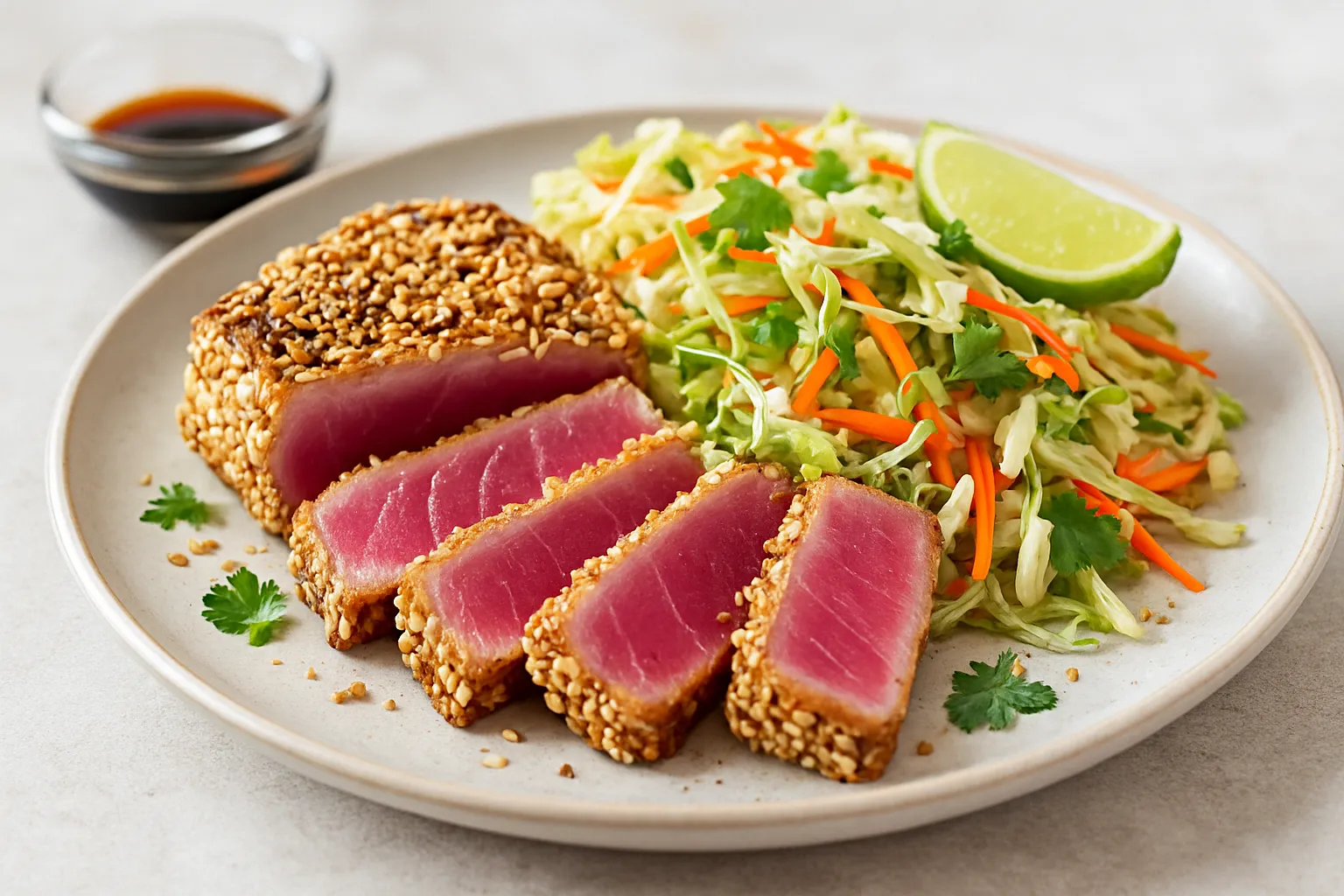 Sesame-Crusted Ahi Tuna with Cabbage Slaw