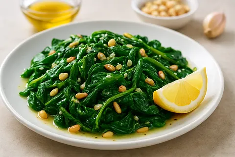 Garlic-Sautéed Spinach with Pine Nuts