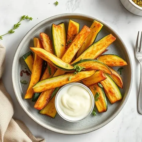Crispy Parmesan-Free Zucchini Fries with Herbed Aioli