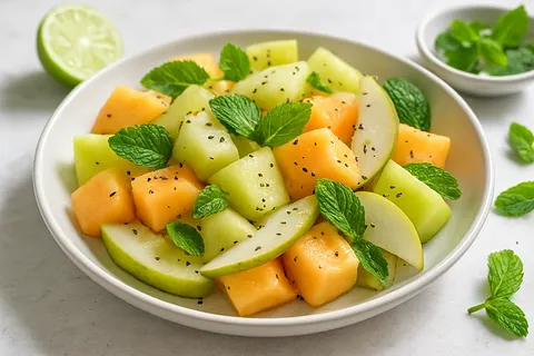 Fresh Melon & Pear Salad with Mint