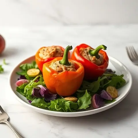 Sardine-Stuffed Mini Bell Peppers over Mixed Greens