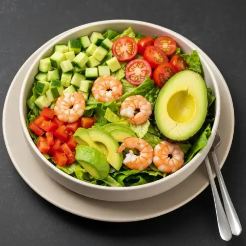 Keto Shrimp and Avocado Cobb Salad with Olive Oil Vinaigrette