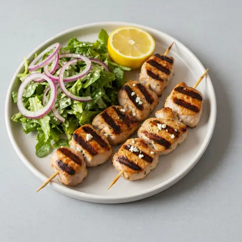 Greek Lemon-Oregano Turkey Kebabs with Village Salad