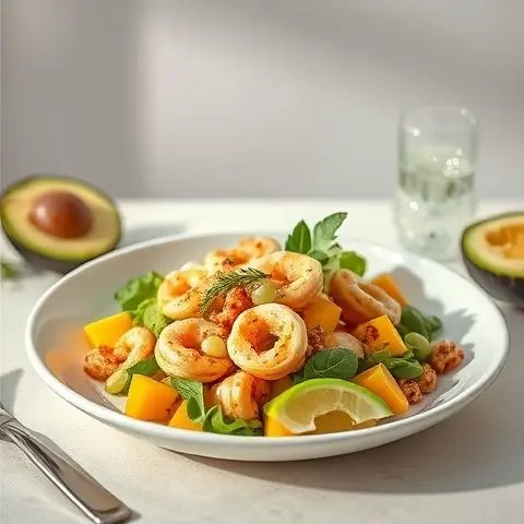Spicy Lime Calamari & Mango-Avocado Salad