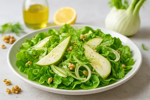 Fresh Pear, Fennel & Baby Lettuce Salad with Olive Oil