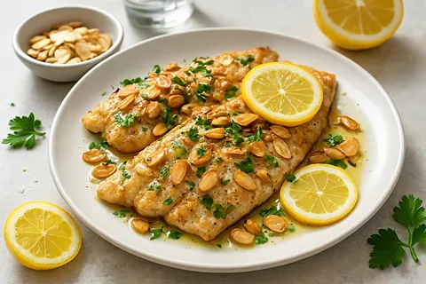 Baked Trout Almondine with Lemon