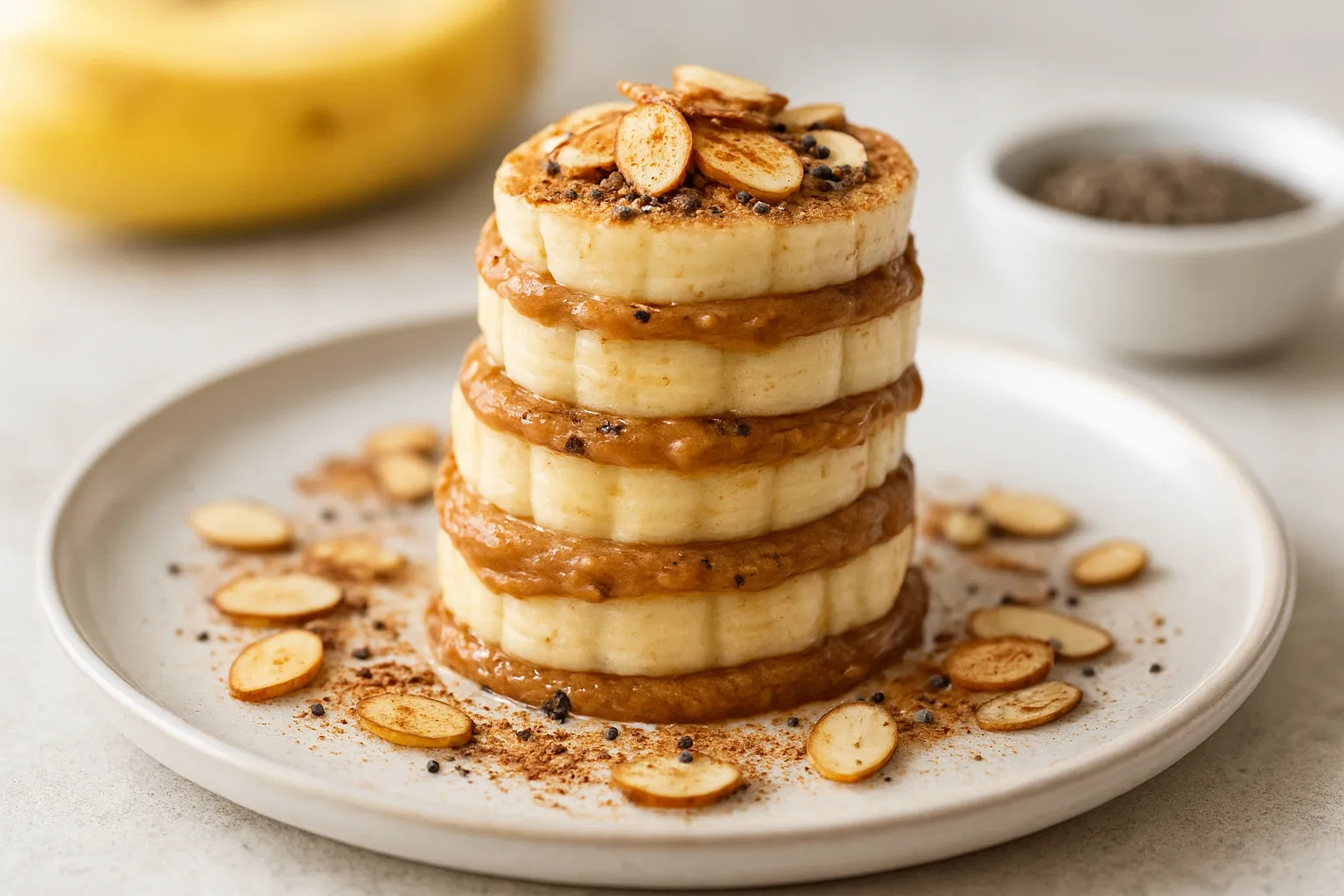 Nutritious Almond Butter and Banana Slice Stack