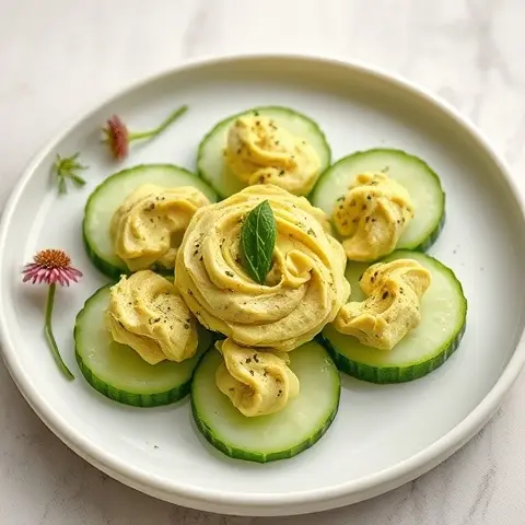 Mashed Avocado on Cucumber Rounds