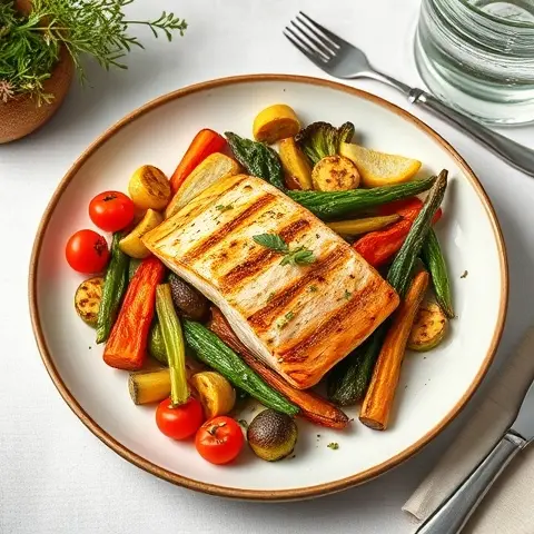 Herb Roasted Veggies with Grilled Salmon