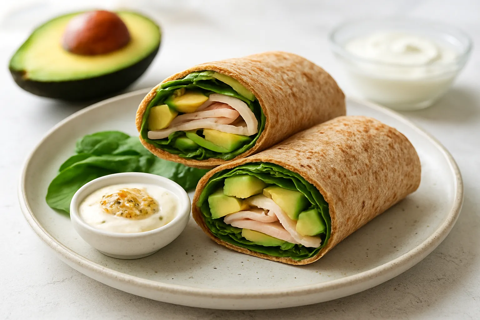Turkey, Avocado & Spinach Wrap with Mustard Yogurt