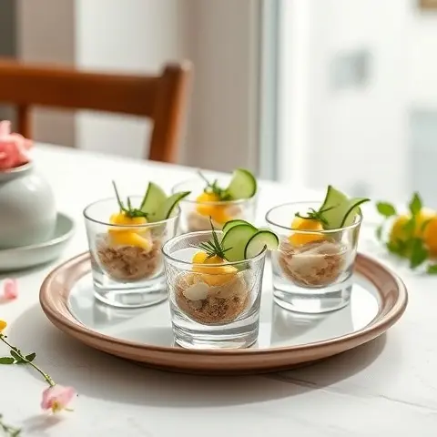 Lemon-Garlic Oyster Shooters with Cucumber Slivers