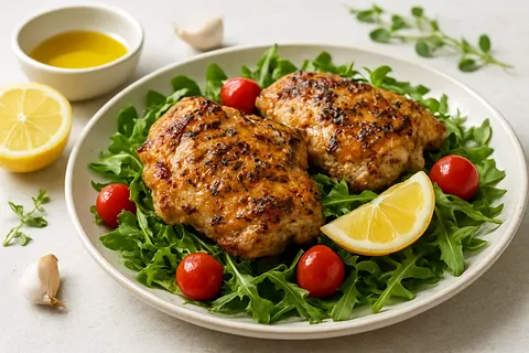 Lemon-Herb Grilled Chicken Thighs over Arugula
