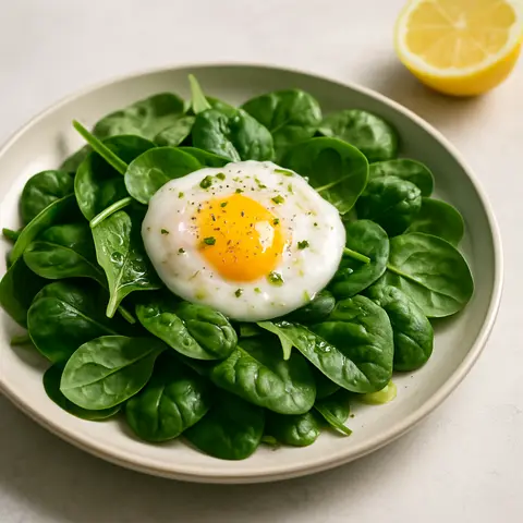 Refreshing Baby Spinach & Poached Egg Salad with Olive Oil