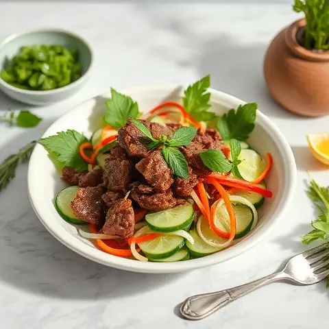 Nutritious Thai Beef Salad with Cucumber & Fresh Herbs