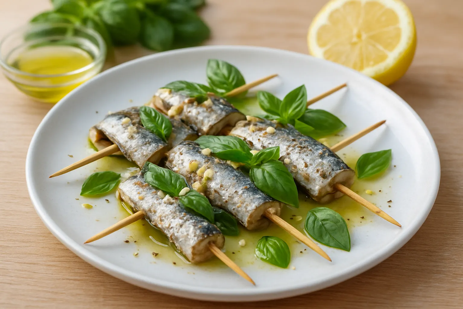 Basil-Lemon Marinated Sardine Skewers