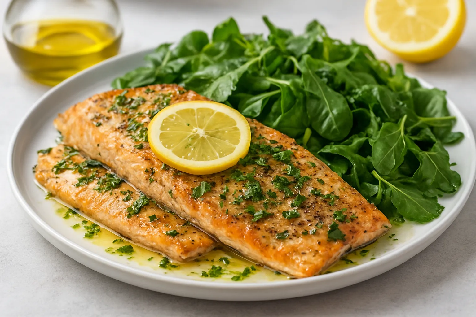 Baked Trout with Lemon-Herb Butter & Greens