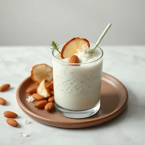 Cardamom-Kefir-Style Almond Drink with Toasted Coconut
