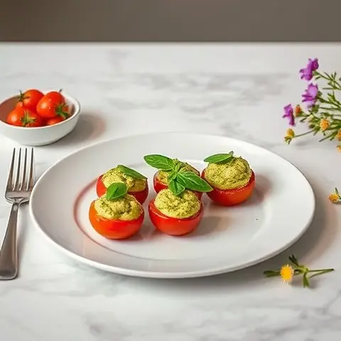 Basil-Pesto Stuffed Cherry Tomatoes (Vegan & Dairy-Free)