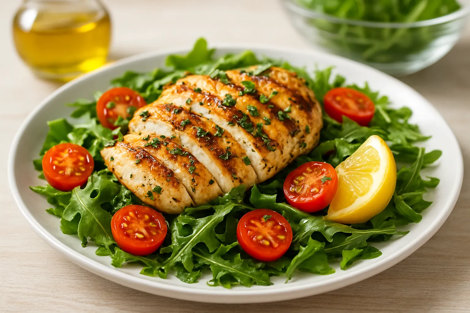 Grilled Lemon-Herb Chicken & Arugula Salad