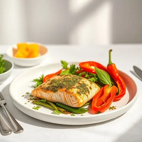 Chimichurri Salmon with Charred Peppers
