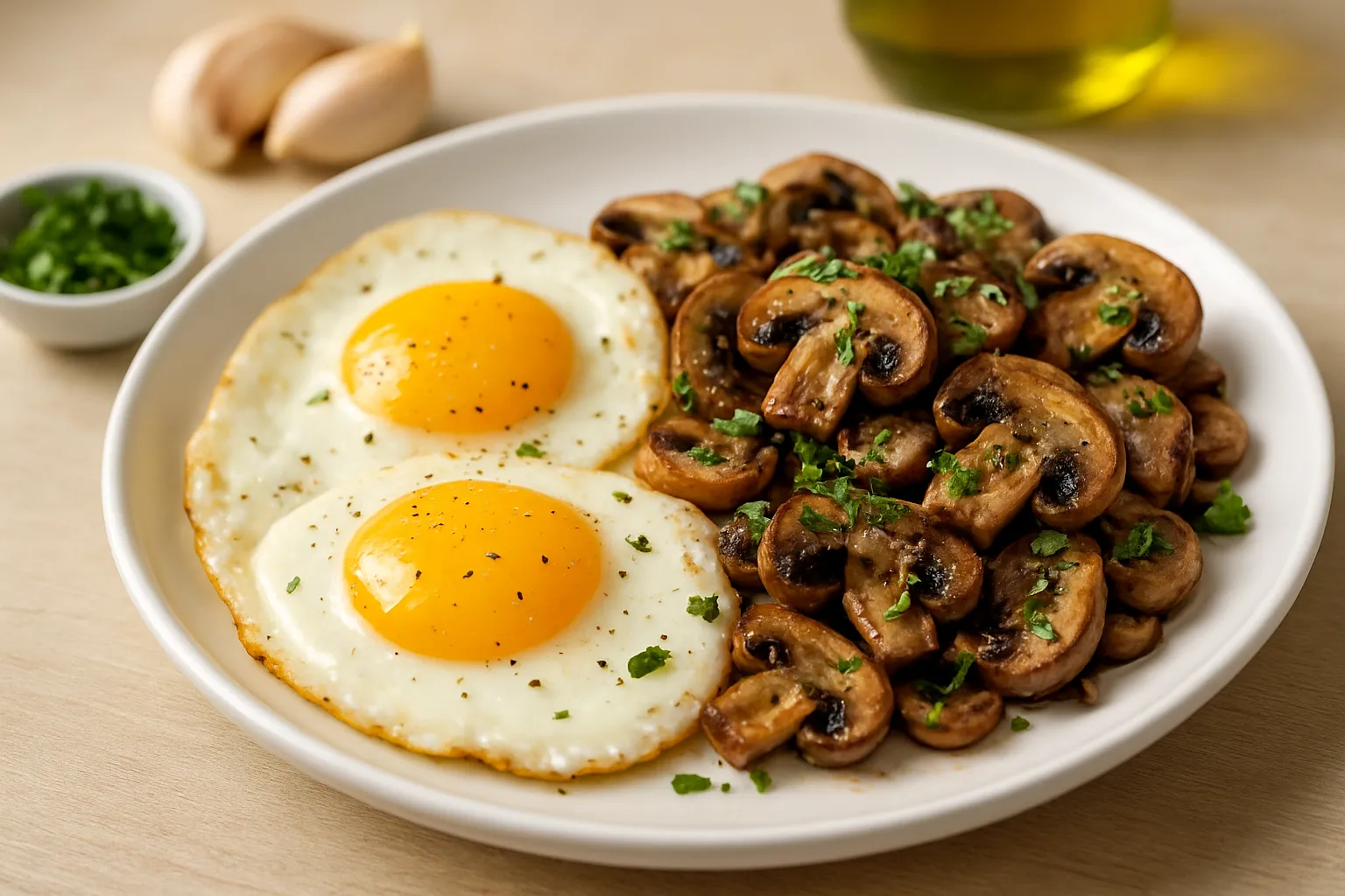 Garlic-Sautéed Mushrooms & Eggs