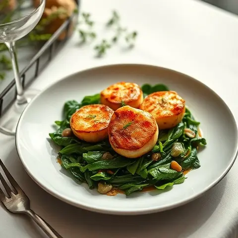 Mughal-Inspired Cardamom-Coriander Seared Scallops with Braised Chard
