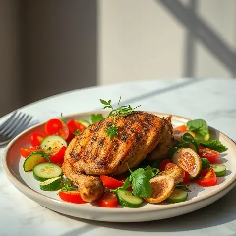 Za’atar Roasted Chicken with Cucumber-Tomato Salad
