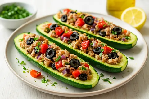 Tuna & Olive-Stuffed Zucchini Boats
