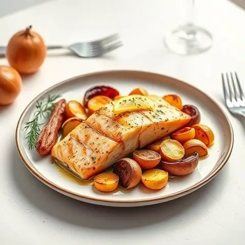 Dill-Lemon Baked Salmon with Roasted Turnips