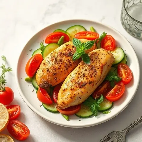 Za’atar Roasted Chicken with Tomato-Cucumber Salad