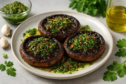 Grilled Portobello Mushroom Steaks with Vibrant Chimichurri Sauce
