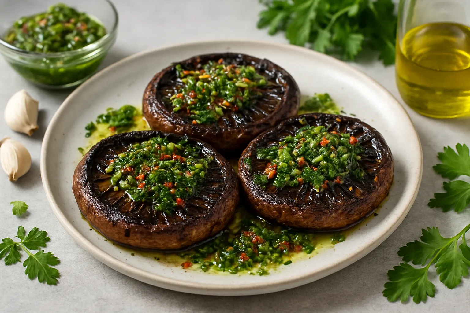 Grilled Portobello Mushroom Steaks with Vibrant Chimichurri Sauce