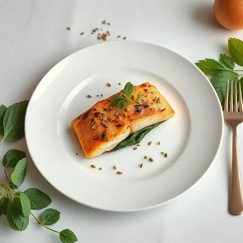 Tawa Salmon with Mustard Seeds and Spinach
