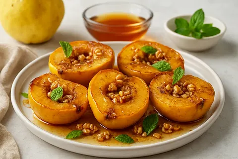 Baked Quinces with Rosewater and Honey-Free Syrup