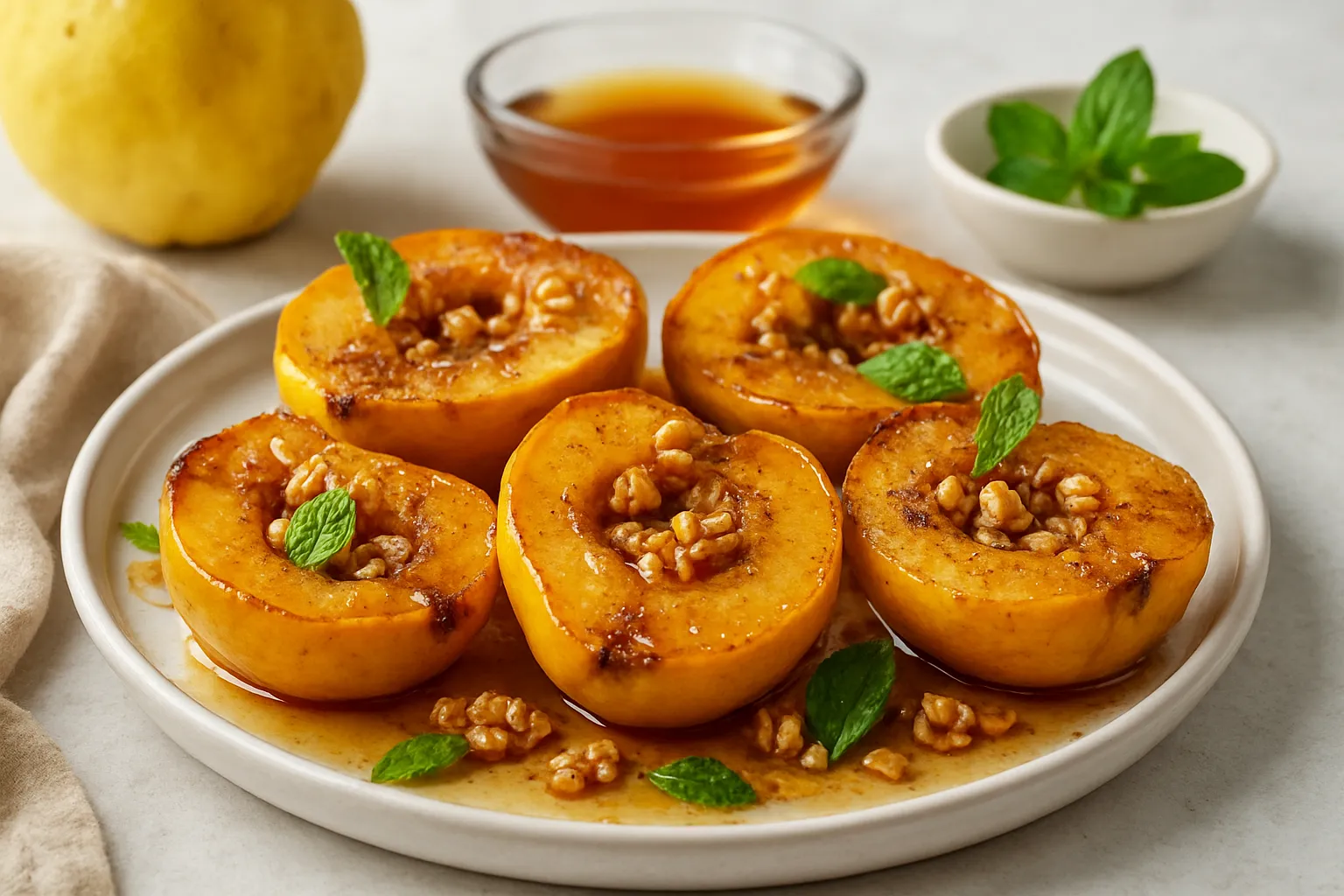 Baked Quinces with Rosewater and Honey-Free Syrup