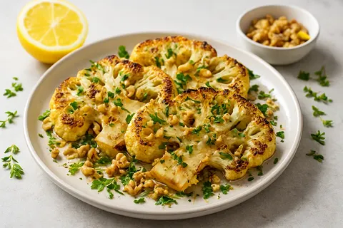 Walnut-Lemon Cauliflower Steaks with Herbs
