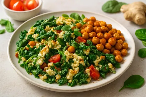 Spinach & Fenugreek Egg White Scramble with Spiced Chickpeas
