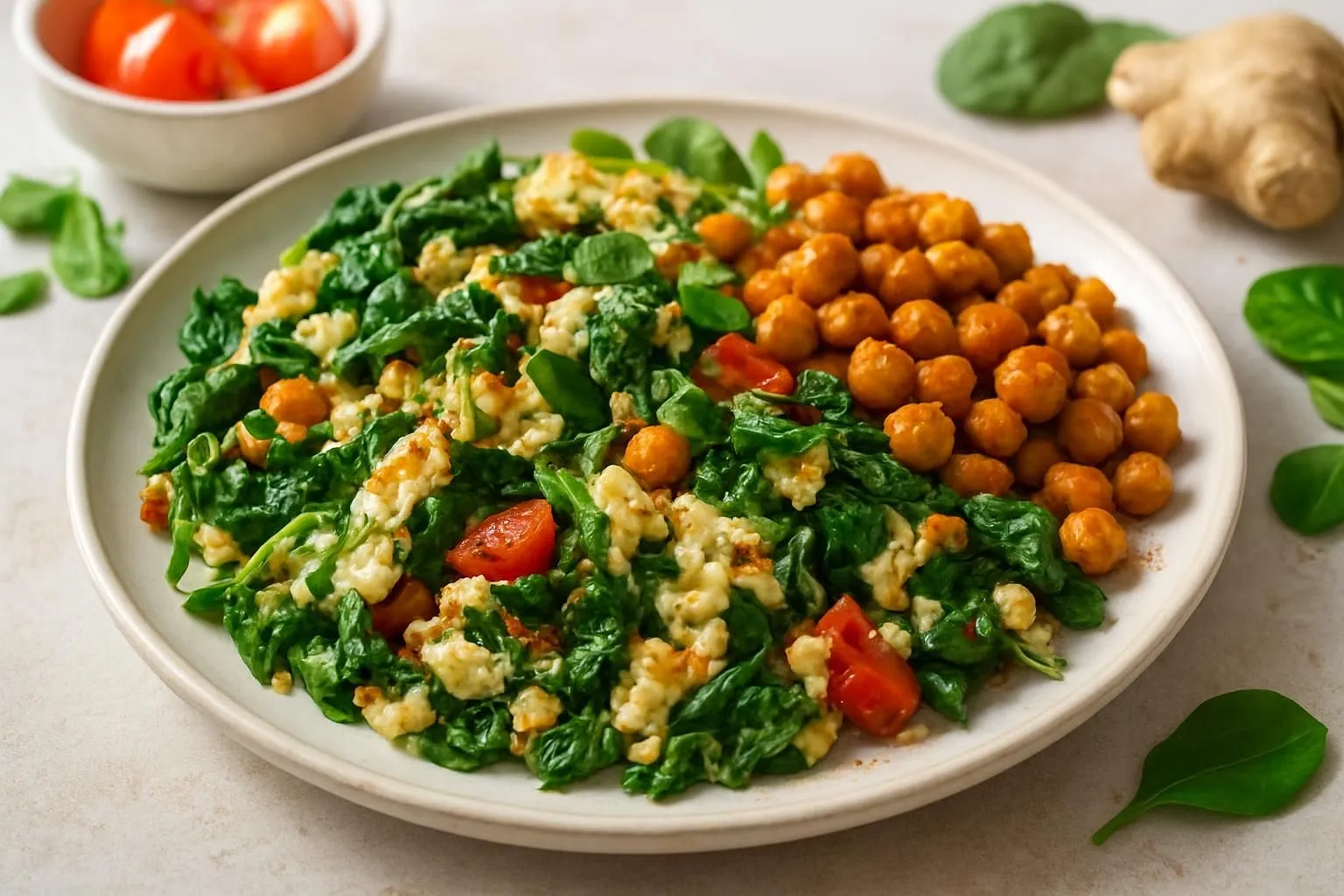 Spinach & Fenugreek Egg White Scramble with Spiced Chickpeas
