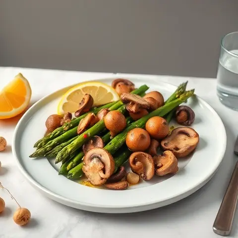 Lemon-Garlic Roasted Asparagus & Mushrooms